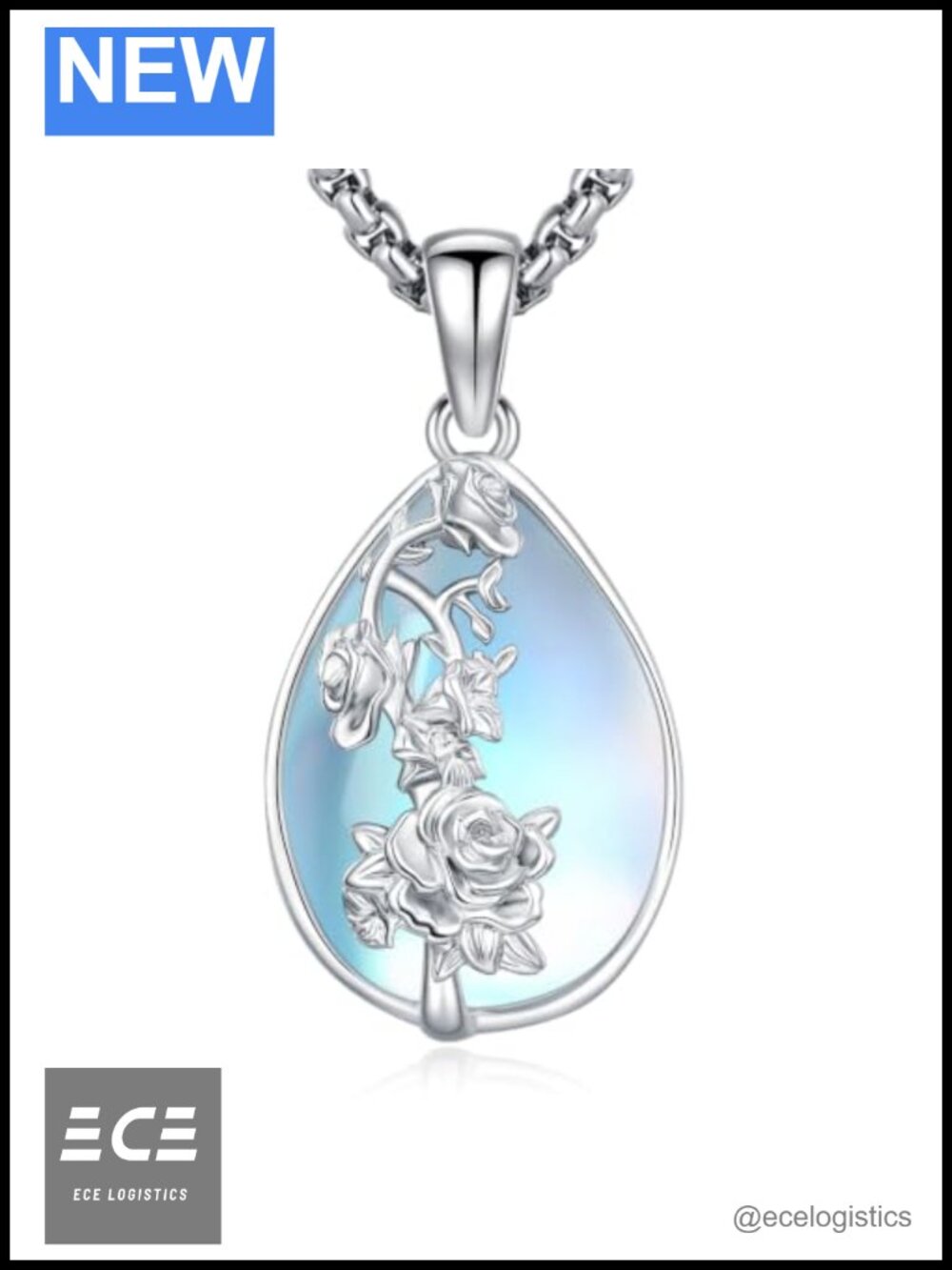 Moonstone Teardrop Pendant Necklace White Gold Plated Copper Adjustable Chain